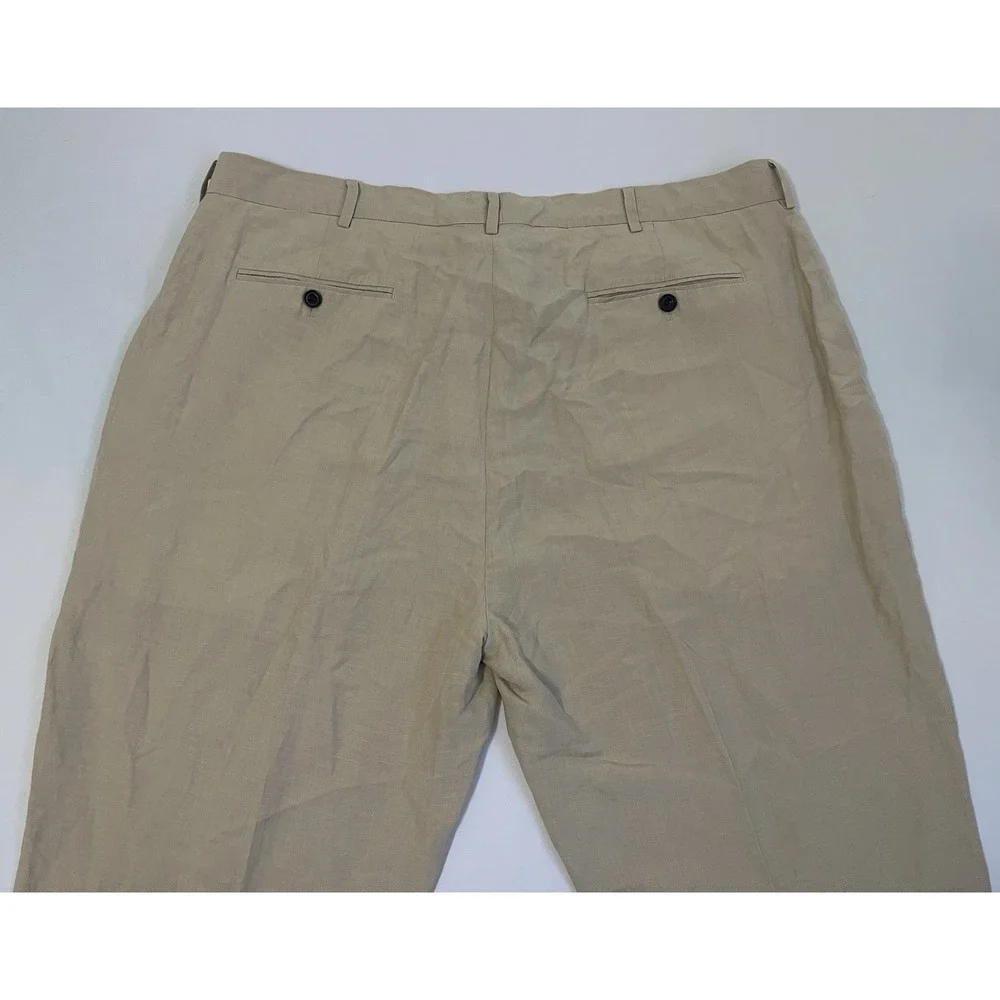 Polo Ralph‎ Lauren Vtg Light Tan Linen Silk Pleated Men's Trouser Size 40X30